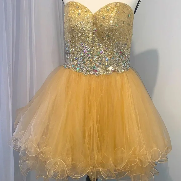 slim fit dress slacks Embroidered Babydoll Short Glitter Prom Dress Rose Gold / XSmall main image 1